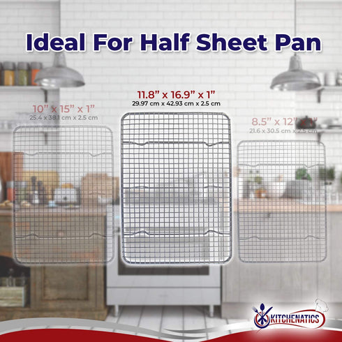 Half Sheet 100% Stainless Steel Roasting & Cooling Rack, Baking Rack fits Half Sheet Pan, Oven Rack for Cooking w/ Thick Wire Grid - Oven, Grill, & Dishwasher Safe Wire Racks, Patented 11.8" x 16.9"