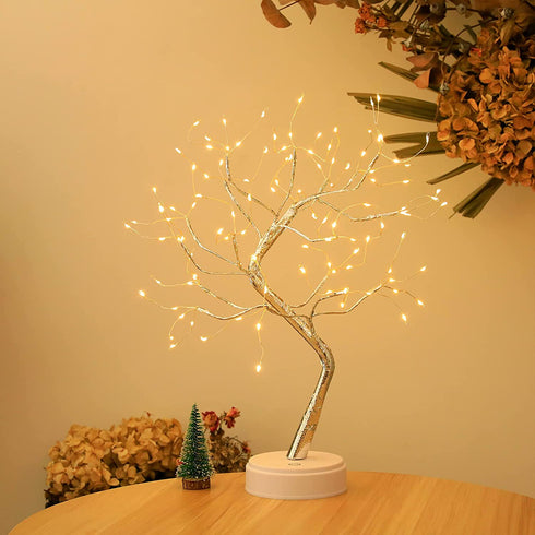 MEETYOU Tabletop Bonsai Tree Lights, DIY LED Artificial Tree Lamp ,Battery/USB Operated Night Light for Room Decor, Home Decor,Bedroom, Wedding,Christmas, (Warm White, 108 LED Sliver )