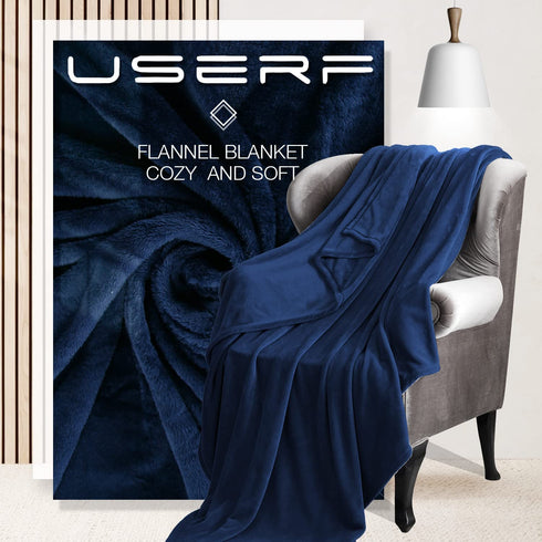 Navy Blue Flannel Fleece Blanket King Size, Ultra Soft Warm Fuzzy Plush Blanket for Bed Couch Travel Camping 90 x 108 inch