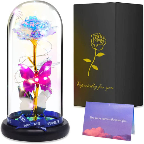 Gifts for Women Mom Wife Grandma Her Girlfriend Birthday Anniversary Wedding Present Unique Gifts for Sister Friend Butterfly Galaxy Forever Glass Rose Flower Light