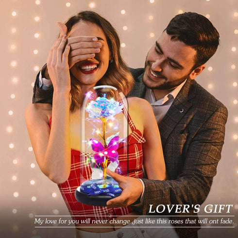 Gifts for Women Mom Wife Grandma Her Girlfriend Birthday Anniversary Wedding Present Unique Gifts for Sister Friend Butterfly Galaxy Forever Glass Rose Flower Light