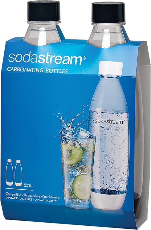 SodaStream Black 1L Slim Carbonating Bottles Twin Pack, Pack of 2