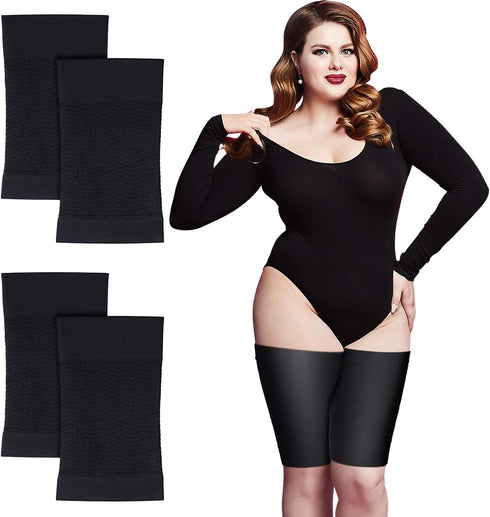Geyoga 2 Pairs Thigh Wraps for Plus Size Women, Slim Thigh Calf Compression Sleeve Upper Slimming Thigh Wraps for Flabby Thigh