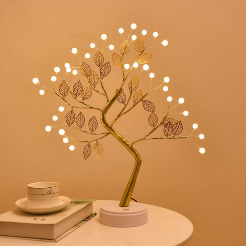 Firefly Bonsai Tree Light - 36 LED Pearl Gold Leaf Fairy Light Spirit Tree Lamp - USB/Battery Touch Switch, Deco of Children's Room, Bedroom, Living Room, Party Wedding and Valentine's Day