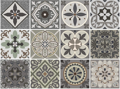 Venecia Decorative Tile Stickers Set 12 Units 6x6 inches. Peel & Stick Vinyl Tiles. Backsplash. Home Decor. Furniture Decor. Staircase Decor. 3 sqf per Package.