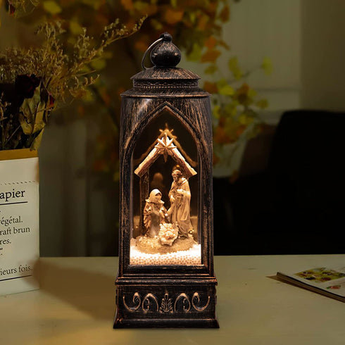 Christmas Snow Globe Lantern Decorations - Xmas Nativity Figurines USB Cable Batteries Operated Plastic Party Decor(No Batteries & No Liquid & No Music)