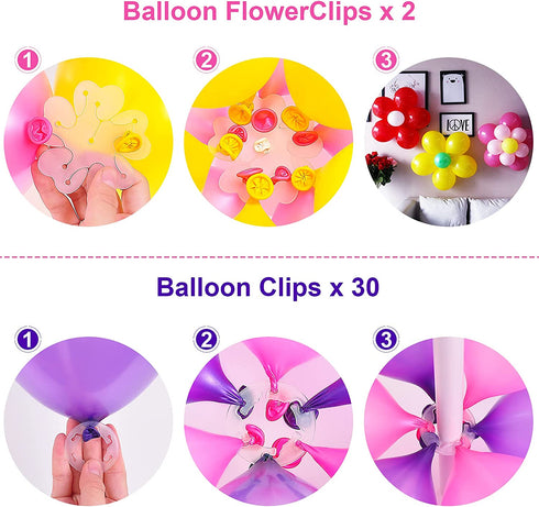 2 Set Balloon Column Kit and 2 Set DIY Table Stand Kit, 63 inch Height 30Pcs Balloon Rings, 100 Glue Dot, 2 Tying Tool, 2 Flower Clip, 1 Balloon Pump for Party Wedding Birthday Festival Decorations