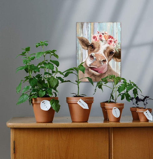 Country Farmhouse canvas Printing Rustic Bedroom Decor Retro Cow Wall Art Home artwork Print Used in Bathroom Office fireplace kitchen Dining Room Decorate Cattle With Garland (12inchx16inch? €¦