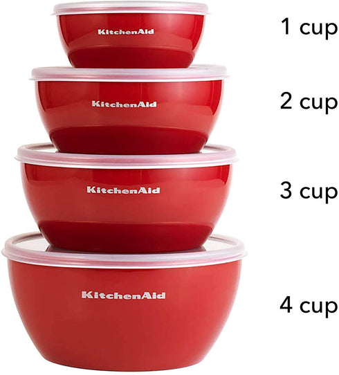 KitchenAid Classic Prep Bowls with Lids, Set of 4, Empire Red