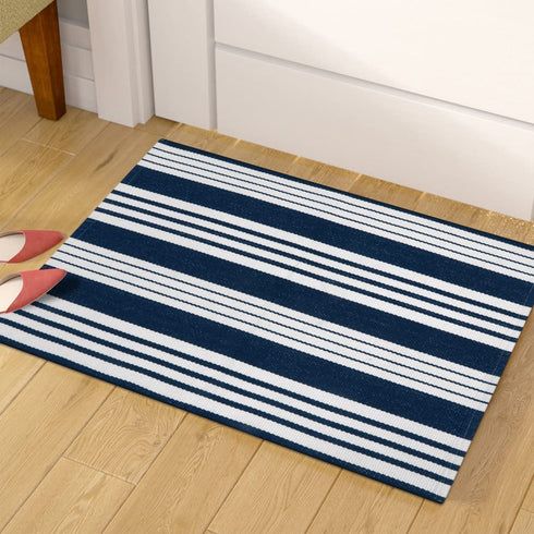 OJIA Striped Doormat 2'x3' Cotton Hand Woven Welcome Doormats Machine Washable Indoor/Outdoor Small Rugs Front Porch Rug Farmhouse Mat for Entryway/Kitchen/Laundry/Bathroom