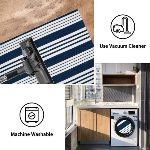 OJIA Striped Doormat 2'x3' Cotton Hand Woven Welcome Doormats Machine Washable Indoor/Outdoor Small Rugs Front Porch Rug Farmhouse Mat for Entryway/Kitchen/Laundry/Bathroom