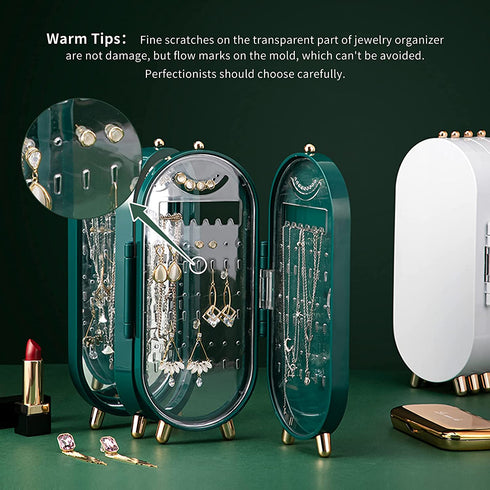 Earring Organizer Stand?4-Layer Small Foldable Dustproof Jewelry Holder with 153 Holes For Women Earrings, Earring Backs, Necklaces ,Display Jewelry Organizer-Green
