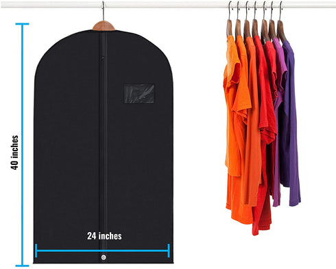 Plixio Garment Bags Suit Bag for Travel and Clothing Storage of Dresses, Dress Shirts, Coats” Includes Zipper and Transparent Window (Black- 5 Pack: Mixed Sizes)
