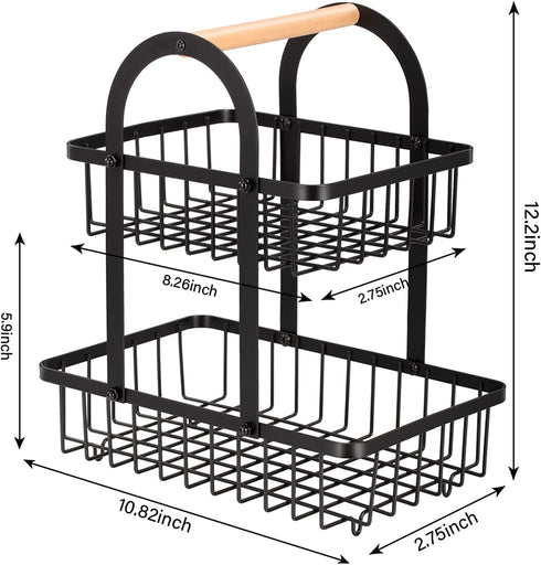 Fruit Basket, 2 Tier Fruit Bowl Storage Holder Detachable Wire Baskets Holder Fruit Tray, Kitchen Organizer For Fruit Vegetables Bread Snack,Free Fruit Peeler,Metal,Black