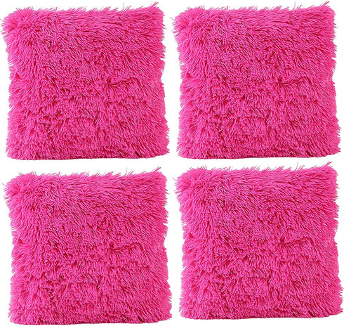 JOTOM Deluxe Throw Pillow Cover Case Decorative Soft Plush Cushion Cover Sofa Car Bedroom Home Decor Couch,17 x 17 Inches,Set of 4 (Plush|Hot Pink)