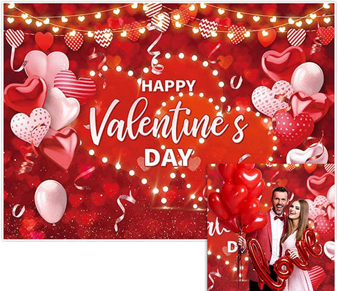 Allenjoy 82" x 59" Love Heart Valentine's Day Backdrop for Photography Picture Red Bokeh Balloons Couple Engagement Wedding Bridal Shower Party Supplies Decorations Wall Decor Banner Photo Background