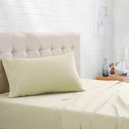 Amazon Basics Easy-Wash Embroidered Hotel Stitch 120 GSM Sheet Set - Twin, Aloe Green
