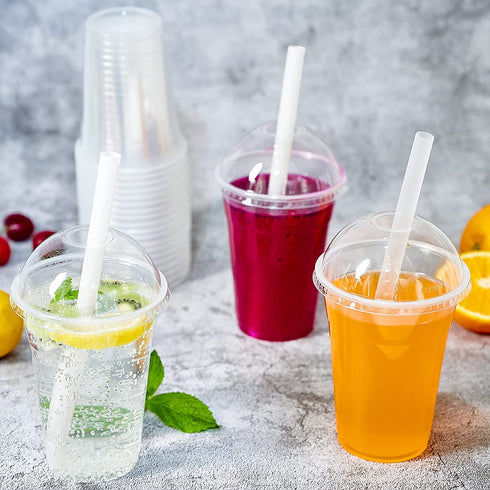 100 PACK 16 oz Clear Plastic Cups with Dome Lids, Disposable Dessert Cups, Parfait cups for Ice Cream, Iced Cold Coffee Drinks, Cupcake, Fruit Cups for Party