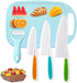 Kids Knifes Set,Nylon Knives Safe Baking Cutting Cooking Children's Beginners Cut Fruits Salad Veggies CakeFun Firm Grip Serrated Edges Friendly Childrens Knife With Cutting Board Peeler 5Pack blue