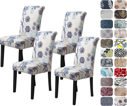 Howhic Chair Covers for Dining Room with Printed Patterns, Easy Slip-on Stretchy Dining Room Chair Covers Set of 4, Washable Dining Chair Covers, Great Decor for Home Party Banquet (4pcs)
