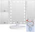 SHNAP Makeup Mirror with Lights, Touch Screen Vanity Mirror, 2X/3X Magnification, Dimmable 21Leds Trifold Mirror, Dual Power Supply, 180° Rotation, Portable Cosmetic Light Up Mirror with Gift Box