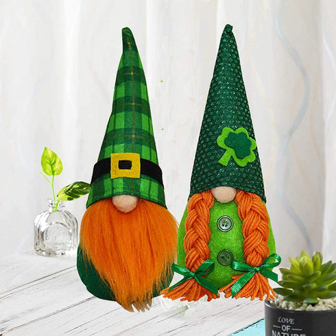 Medoore 2 Pack St. Patrick's Day Gnome Decorations, Irish Leprechaun Swedish Gnome Ornaments Green Irish Leprechaun Tomte Gnomes Doll Elf for Home Decoration