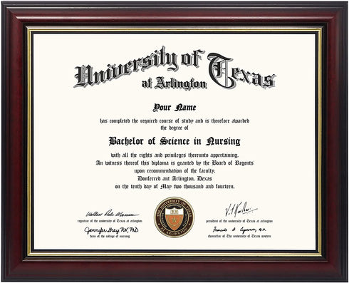 GraduationMall 8.5x11 Certificate Diploma Frame,Solid Wood & UV Protection Acrylic,Cherry Finish with Gold Trim