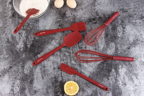 Rorence Silicone Utensil Set: Kitchen Utensil Set Baking Tools Set Includes Whisk Spatula Spoonula & Brush Set of 6 - Wine Red
