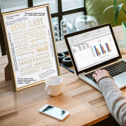Boss Lady Office Decor 12"—8.6"- Boss Lady Gift for Boss Women with Gift Box, Valentines Day Gift for Her Office Inspirational Desk Decor Wall Art Framed Desk Sign Girl Boss Gifts for Women Supervisor