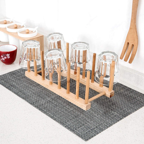 2Pack Bamboo Wooden Dish Rack, Plate Rack Stand Pot Lid Holder, Kitchen Cabinet Organizer for Cup, Cutting Board, Bowl, Drying Rack and More