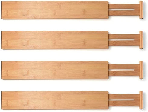 Drawer Dividers 4 Pack Bamboo Kitchen Drawer Organizer Adjustable Expandable Separators from 17.5 To 22.25 Inches with Spring for Kitchen Cabinet Utensil Drawer Closet Baby Drawer Bookshelf