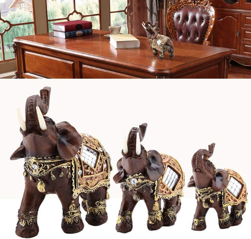 Lucky Wealth Elephant Statue Sculpture Feng Shui Wood Grain Figurine Home Desktop Decoration Gift(L)