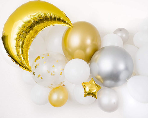 PapaKit Deluxe DIY Balloon Garland Set | 100 pc Assorted Balloons (12ft) | Decorating Strip, Adhesive, Tying Tool | Gender Reveal Mother to Be Baby Shower Party Decoration (Twinkle Little Stars)