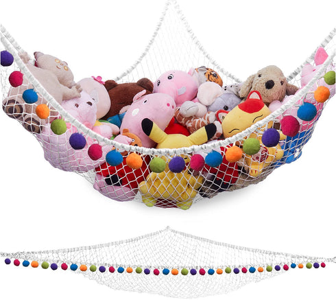 CanJoo Stuffed Animal Net, Stuffed Animal Hammock Wall Hanging Mesh Toy Hammock for Stuffed Animals Jumbo Stuff Animal Toy Organizer Storage Net Plush Toy Corner Net Holder for Kids' Play Room Bedroom White