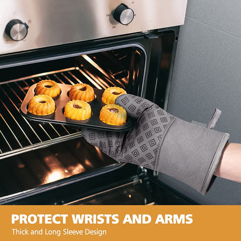 Oven Mitts and Pot Holders Kitchen: 500° Heat Resistant Oven Gloves Silicone Ovenmitts Hotpads Set - Quilted Long Kitchen Mittens Potholders Washable Mits Hot Pads Flexibility for Baking