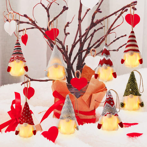 Valentine's Day Gnomes Decorations, 8 Packs Handmade Swedish Gnome with Lights, Battery Operated Hanging Ornaments for Tree, Table Ornament for Valentine's Day Table Ornaments, Valentine's Present