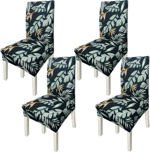 NORTHERN BROTHERS Chair Covers for Dining Room Printed Dining Chair Covers (Set of 4,Black Green Leaf)