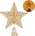 Toyvian Christmas Tree Topper Lighted Star - Gold Glitter Treetop Star LED Star Shape Light Hollow Star Xmas Party Decoration, 11.8 x 9.8 Inch, Gold