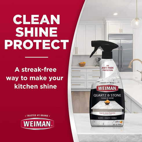 Weiman Quartz Countertop Cleaner and Polish - 24 Ounce - Clean and Shine Your Quartz Countertops Islands and Stone Surfaces with Ultra Violet Protection