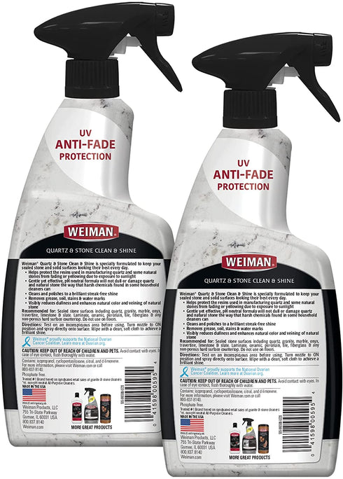 Weiman Quartz Countertop Cleaner and Polish - 24 Ounce (2 Pack) - Clean and Shine Your Quartz Countertops Islands and Stone Surfaces with Ultra Violet Protection
