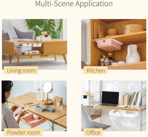 Under Desk Storage, Under Desk Drawer, Hidden Small Desk Drawer For Reduced Clutter, Under Desk Organizer For Office/Kitchen/Cabinet/Makeup/Desktop, Self-Adhesive Drawer With Smooth Sliding Track, Large Space