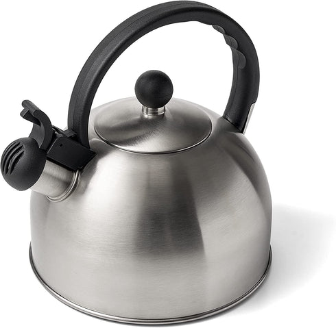 Diamond Home 2.5 Liter Stainless Steel Whistling Tea Kettle - Modern Stainless Steel Whistling Tea Pot for Stovetop with Cool Grip Ergonomic Handle - Silver