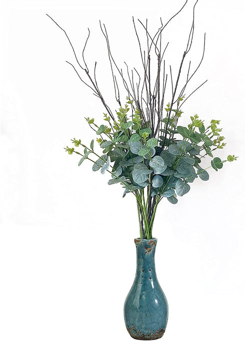 FeiLix 2PCS Eucalyptus Leaves Stems Mixed with 4PCS Branches ,Artificial Greenery Dried Eucalyptus Plant for Vases Party Home Farmhouse Decor