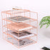 Hosaken Paper Tray, 4 Tier Stackable File Tray, Decorative Desk File Organizer Rack for Office Supplies and Accessories, 0.16Inch Thick Frame Rose Gold