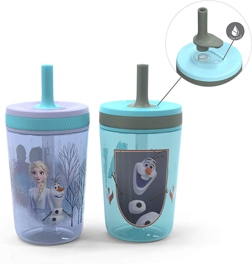 Zak Designs Disney Frozen II Movie Kelso Tumbler Set, Leak-Proof Screw-On Lid with Straw, Made of Durable Plastic and Silicone, Perfect Bundle for Kids (Frozen 2 Olaf, 15 oz, BPA-Free, 2pc Set)