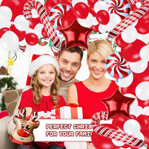 140 Pieces Christmas Balloon Garland Arch Kit - Christmas Candy Cane Windmill Foil Balloons Star Balloons for Xmas Christmas New Year Party Decoration Supplies