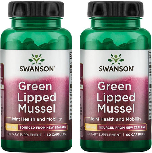 Swanson Green Lipped Mussel (Freeze-Dried) - New Zealand Joint Health & Mobility Supplement - Natural Formula May Support Heart Health & Digestive Function - (60 Capsules, 500mg Each) 2 Pack