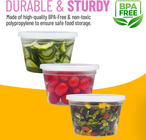 24-Pack Plastic Deli Containers with Airtight Lids, 16oz - Disposable Food Storage Containers for Meal Prep, Takeout, Restaurant, and More - Multipurpose Clear Plastic Containers - Microwaveable