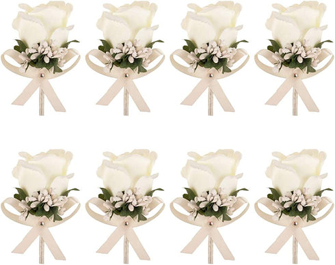Aivanart 4/8/14 Pcs Rose Boutonnieres Groom Flower for Wedding Party Prom Man Suit Decoration