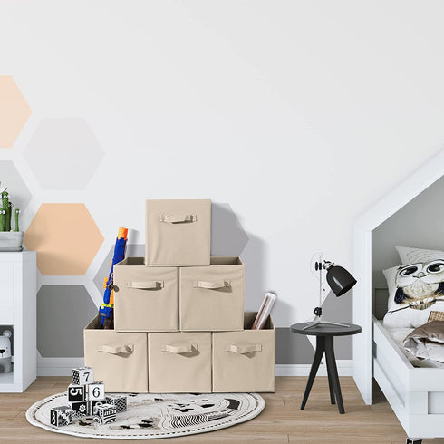 Sorbus Foldable Storage Cube Basket Bin, 6 Pack, Beige